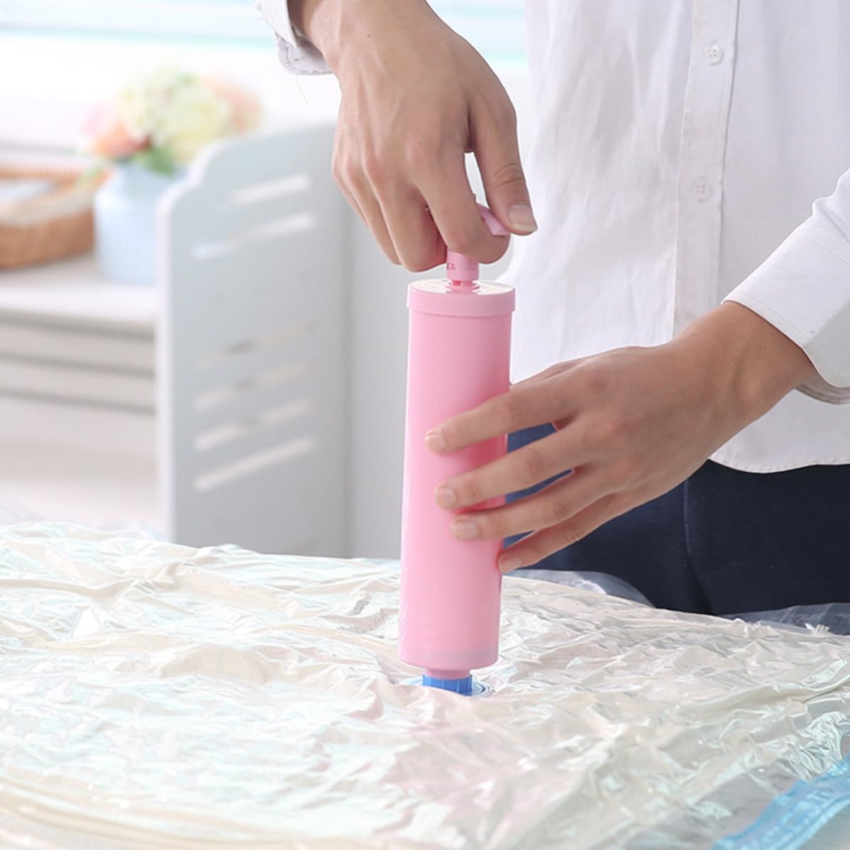 Bolsas de almacenamiento al vacío, organizador de ahorro de espacio, fácil de usar, gran capacidad, color 5 unidades con bomba de mano, bolsas de compresión al vacío para viajes