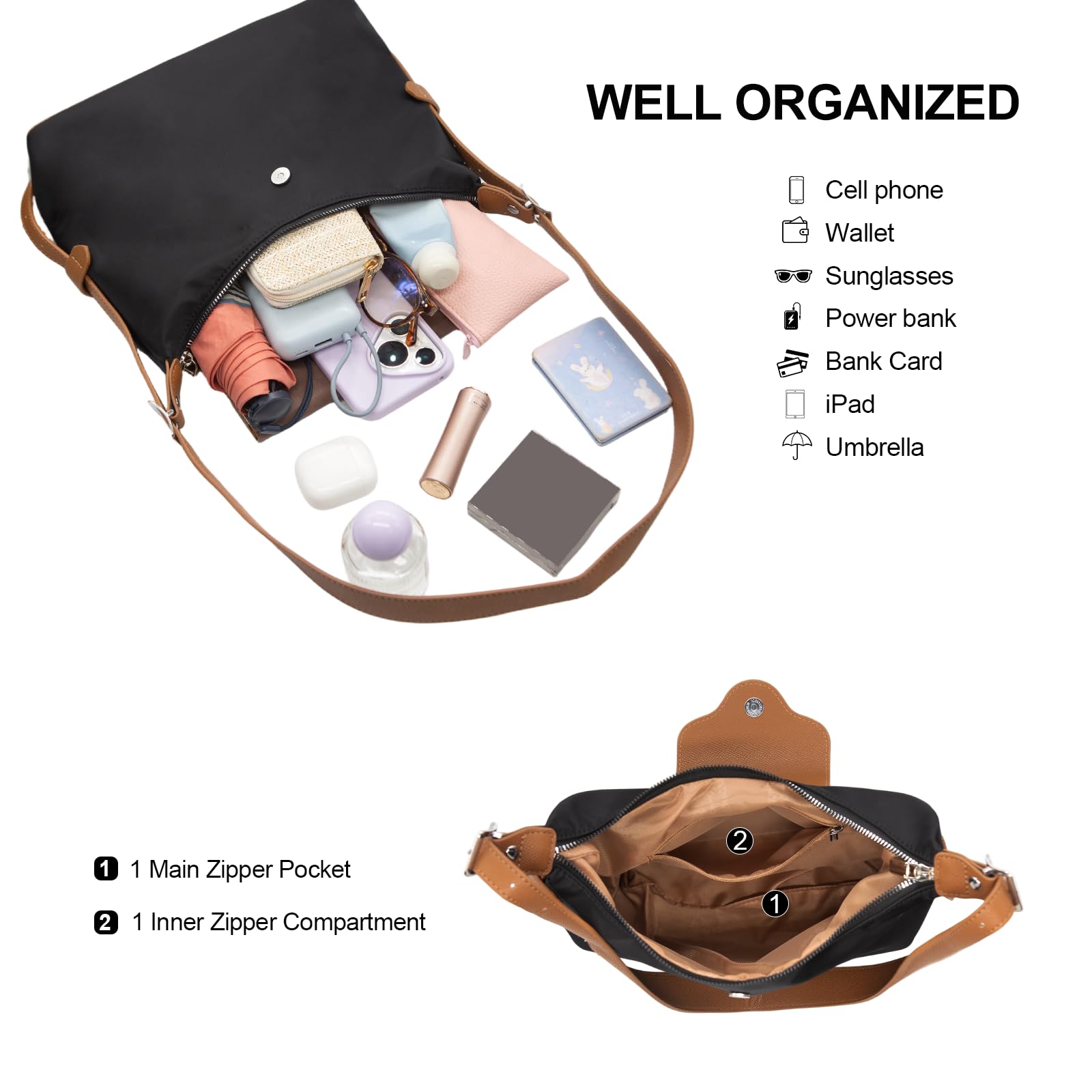 Long Keeper Borse a tracolla da donna piccola borsa hobo in nylon leggera borsa da viaggio borsa a tracolla borse a tracolla con mini sacchetto set
