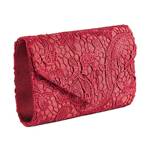 SYMALL Mujer Cartera de Mano con Encaje Satén Estilo Elegante para Fiesta Bolso de Mano Pequeño Dulce Cluthes para Mujer, Rojo
