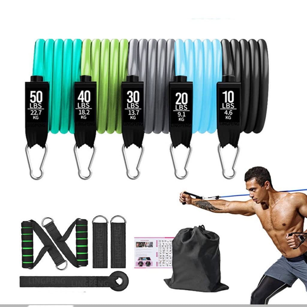 Resistance Exercise Bands 5 Tube Set with Door Anchor Handles Bag Ankle Straps for Muscle Training Home Workouts