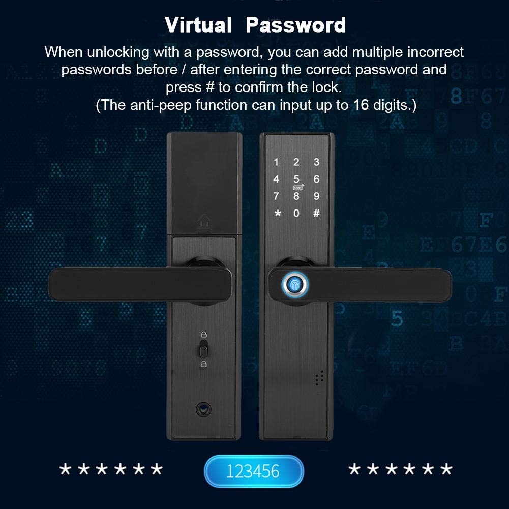 Cerradura de puerta inteligente, cerradura de puerta de seguridad electrónica WiFi con llave mecánica para función Tuya pantalla táctil huella digital contraseña IC tarjeta de aplicación, estable y