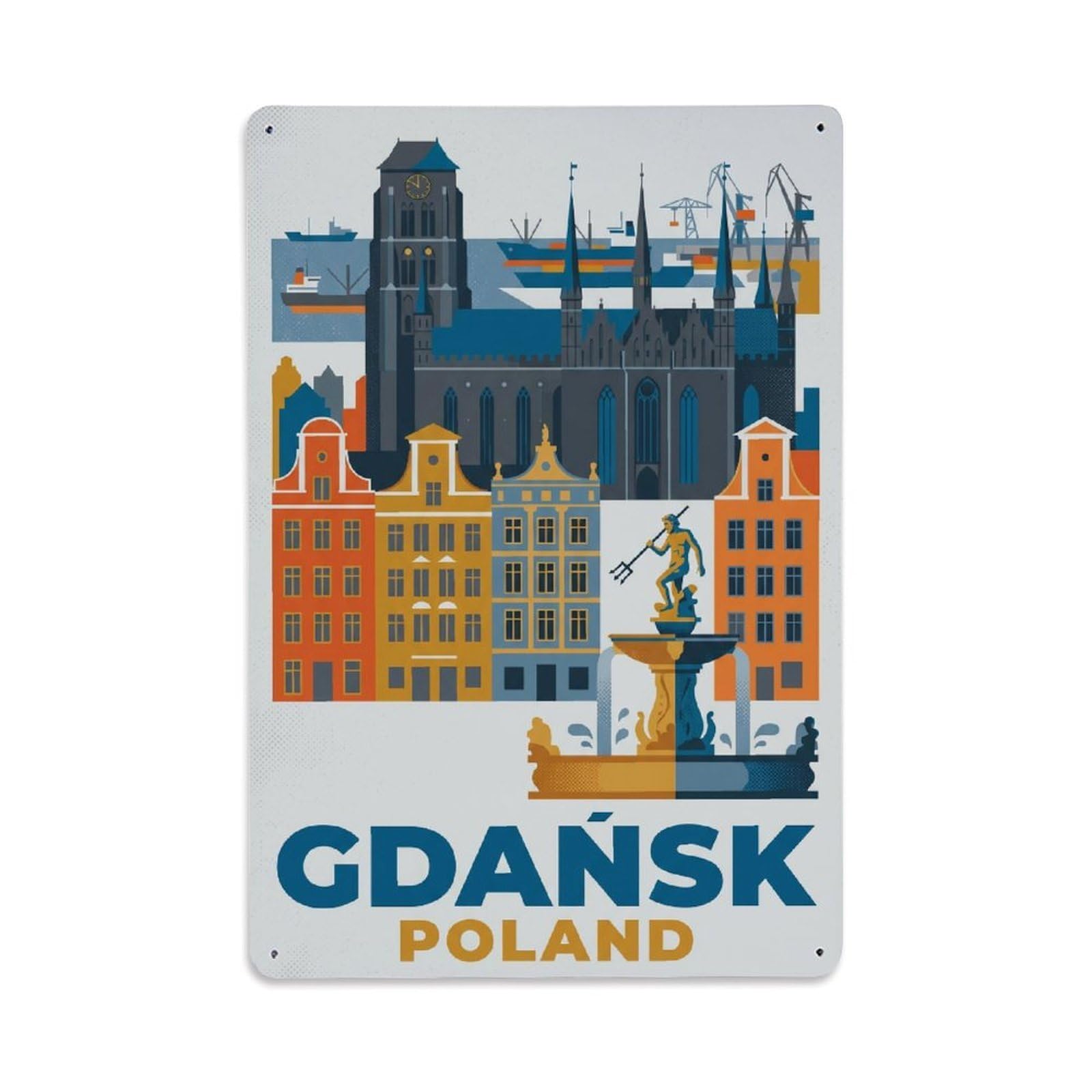 Poland Gdansk Vintage Travel Metal Tin Sign