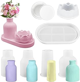 7 Stück Vase Silikonform,Silikonformen Gießformen Vases,4 Vase+2 Tablett+1 Lotusbasis,Handgemachtes DIY Silikonformen, Vases Set Formen für DIY Handwerk Home Dekor Ostern