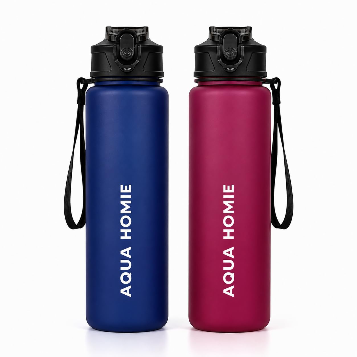 Pack of 2 Water Bottle with Straw 750ml – Leakproof BPA Free Sports Water Bottle for Gym, School & Travel – Motivational Drinking Bottle with Time Markings for Kids & Adults(Blue-Red, 750ml) — image 1
