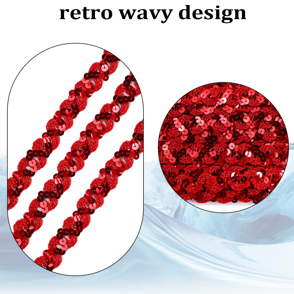 LPAMABA Paillettenborte,1.8cm*18m Paillettenbänder,Paillettenband Rot Glitzerborte Pailletten Borte Polyester Pailletten Band Pailletten Glitzerband für Kleid DIY Handwerk Bastelprojekte