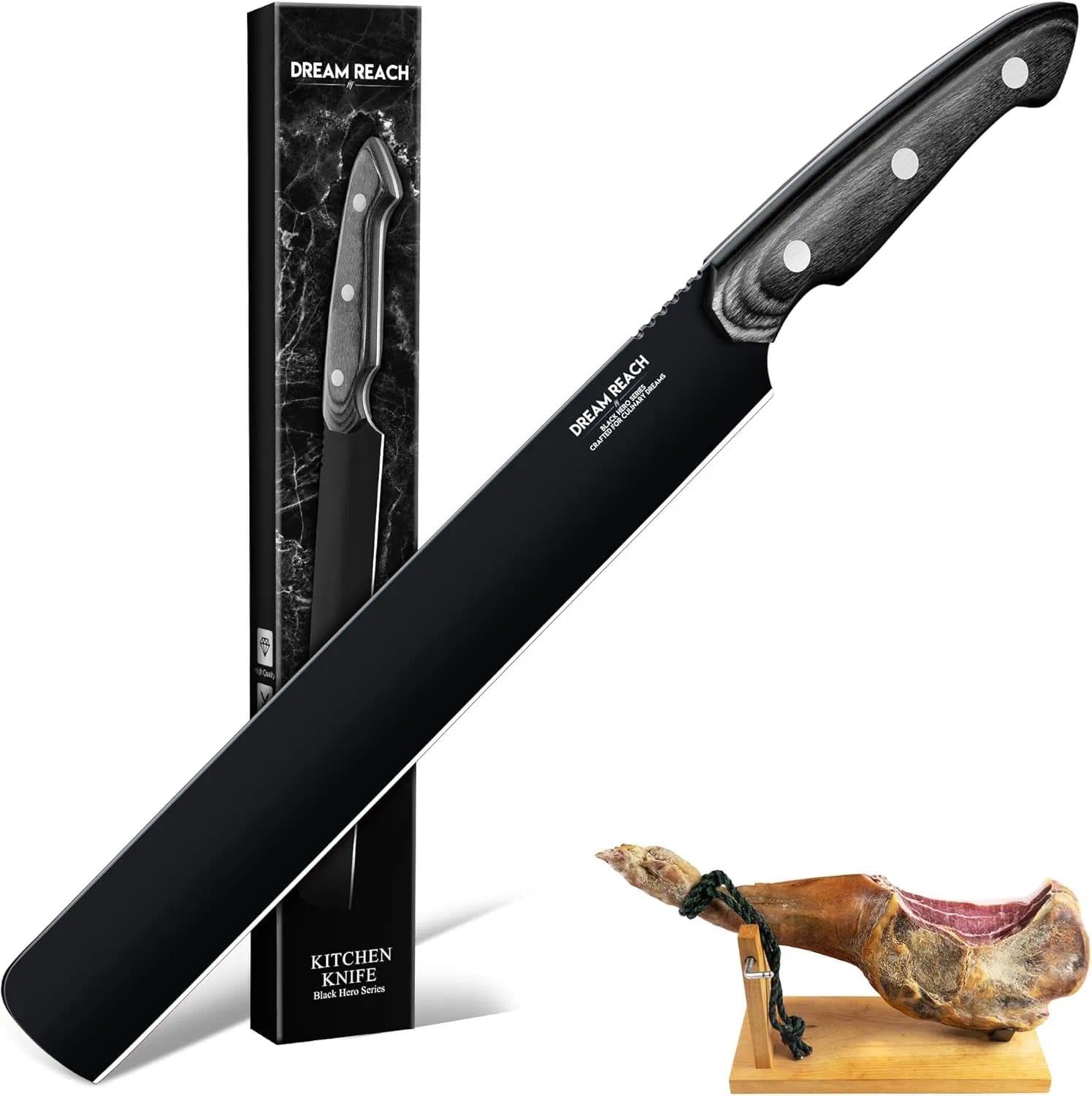 Dream Reach Schinkenmesser Scharfe Aufschnittmesser - Profi Küchenmesser für Schinken Full Tang Lachsmesser für Küche Barbecue Geburtstag Eltern Geschenk