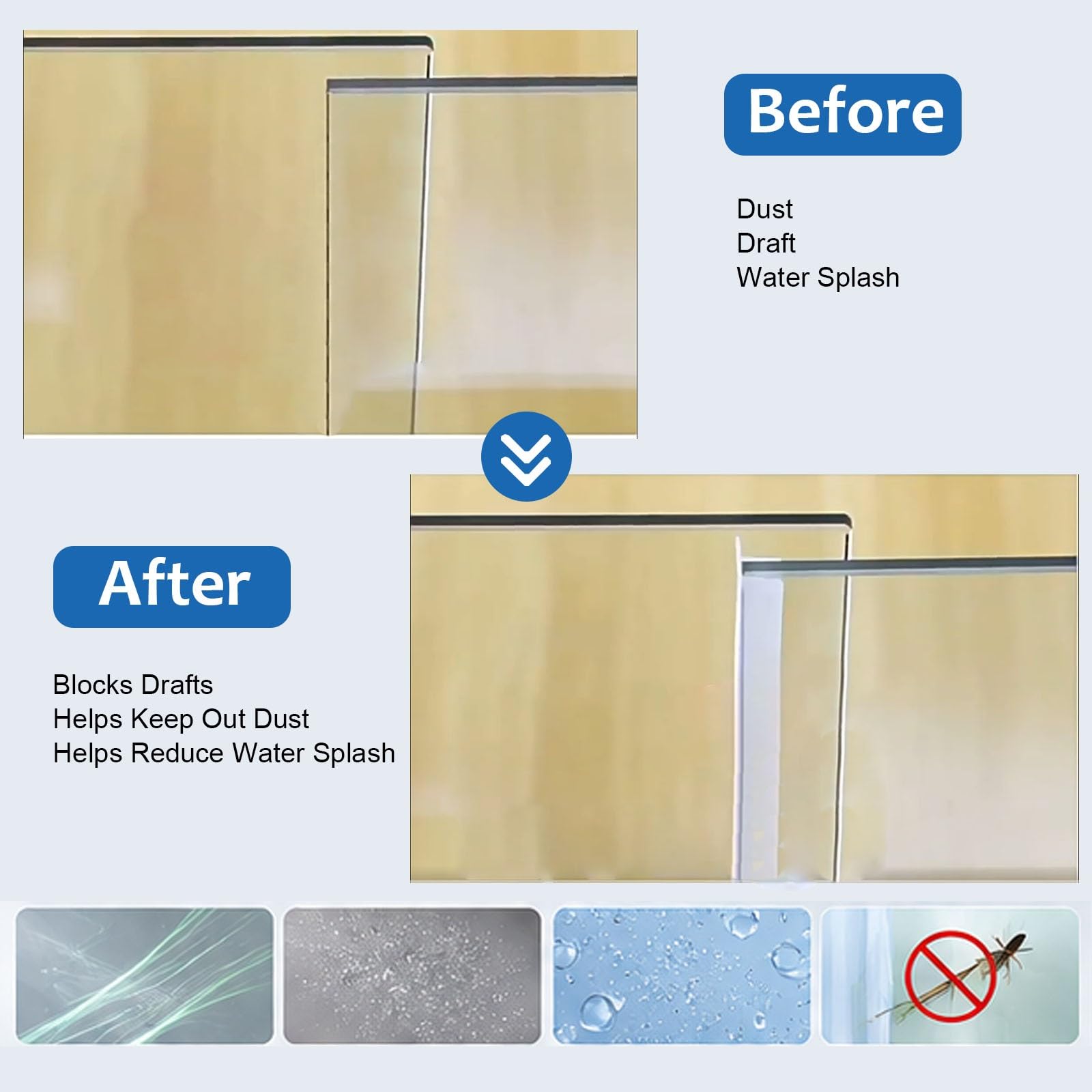 Guarnizione Laterale Per Porta Doccia Scorrevole In Vetro Da 6/8/10/12 Mm | Con Flip Da 20 Mm, Ferma Le Perdite Della Doccia, Crea Una Barriera D'acqua, Guarnizione Per Porta Della Doccia Del Bagno