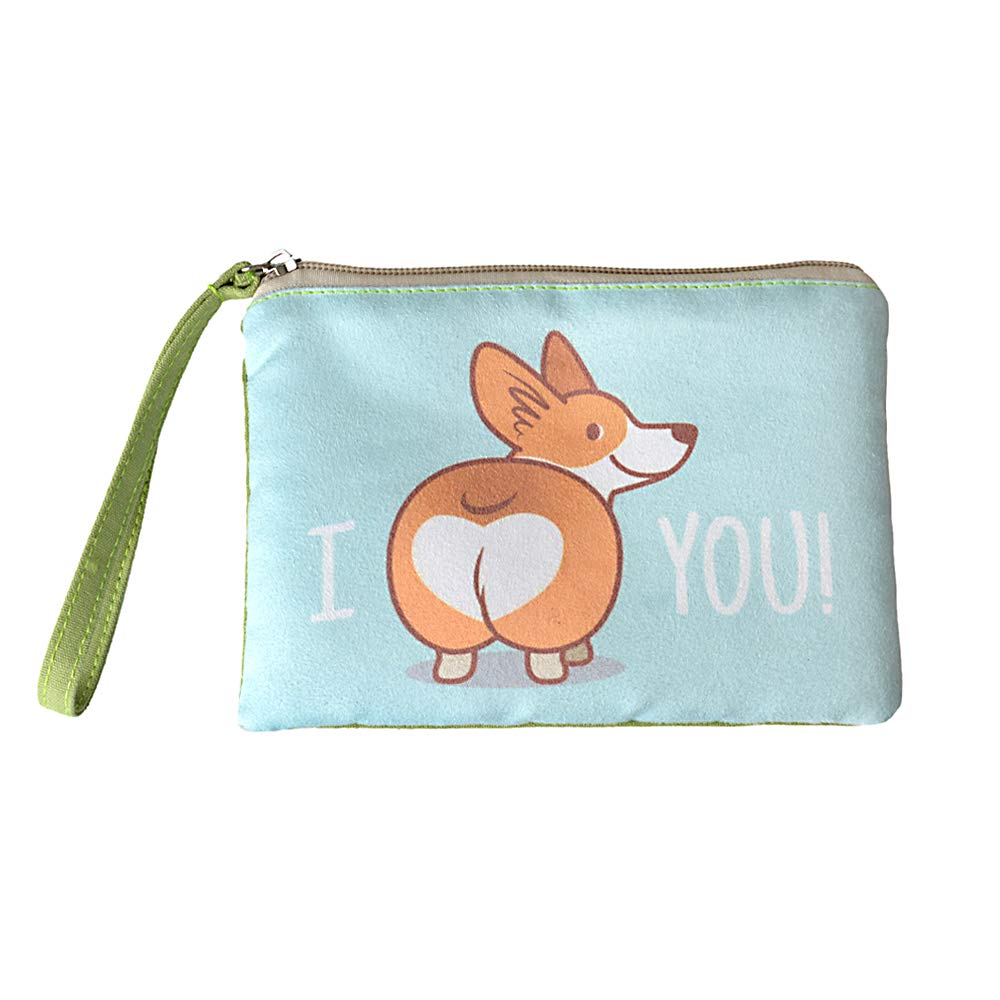 Rantanto Small Cute Cash Coin Purse, Canvas Change Purse, Kawaii Coin Pouch With Handle Christmas Gift For Women Teenager Girls (BG0009 Corgi Dog)