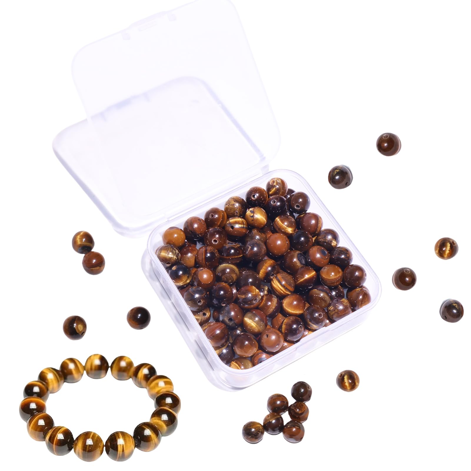 BLAESIFF 8mm Natural Stone Beads, Yellow Tiger Eye Gemstone Beads for Bracelets, 100pcs Loose Round Smooth Stone Beads for Jewelry Earrings Necklace Making — image 1