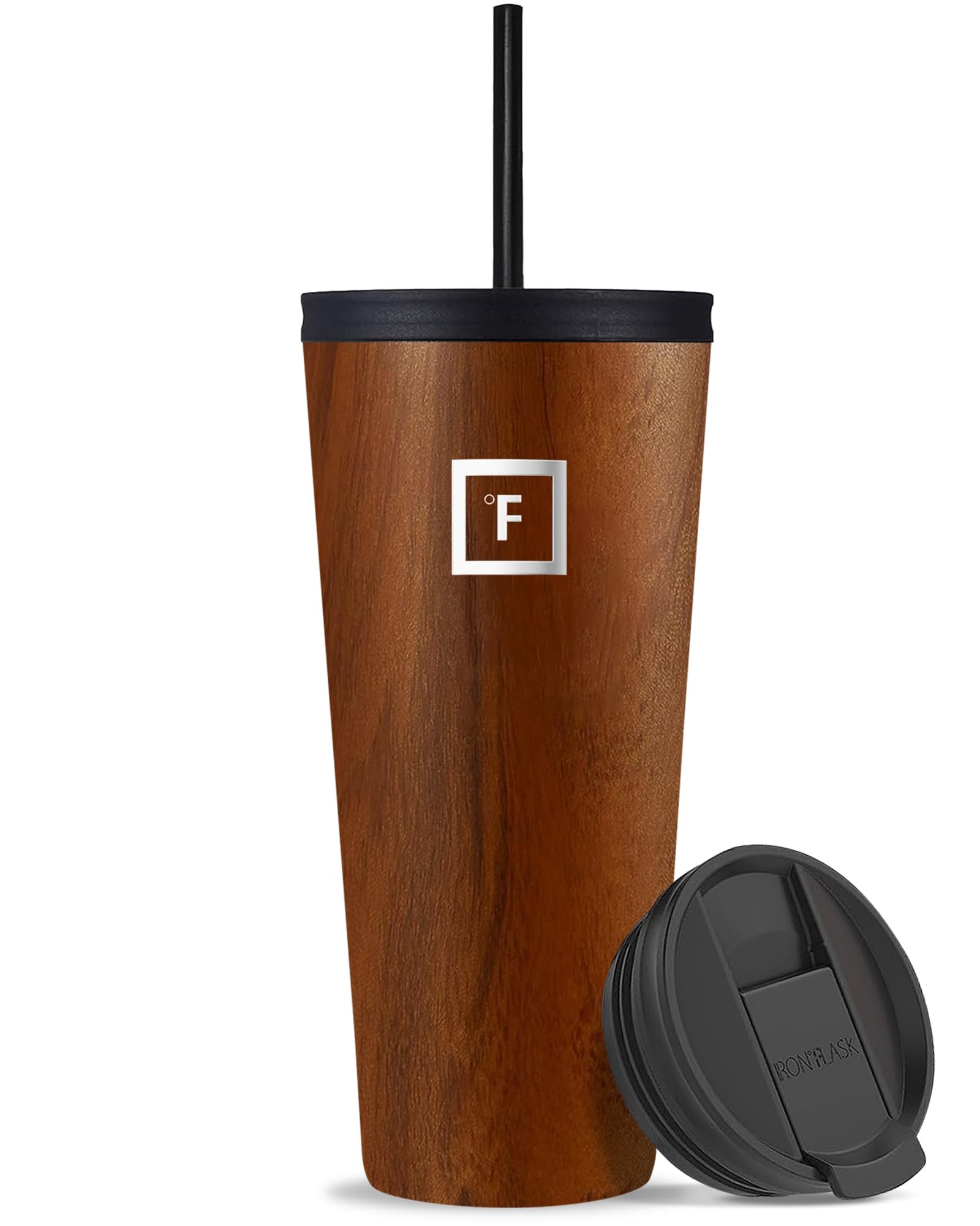 IRON °FLASK Classic Tumbler 2.0 - 32 Oz, 2 Lids (Straw/Flip), Vacuum Insulated Stainless Steel Bottle, Modern Double Walled, Simple Thermo Travel Mug, Hydro Water Metal Canteen - Timber