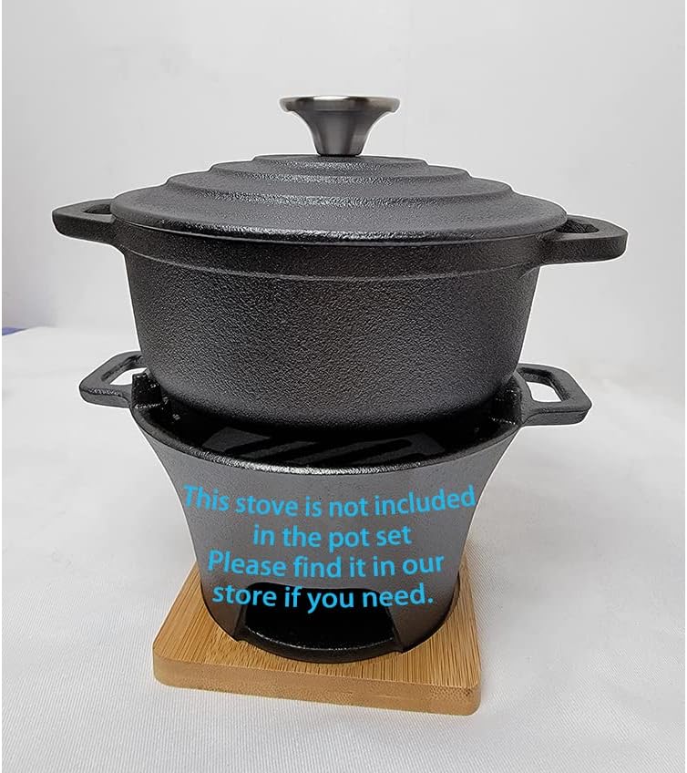 HAWOK Cast Iron Mini Dutch Oven, Dia5.51”, 23oz, with Bamboo Tray, Set of 2, Pre-seasoned