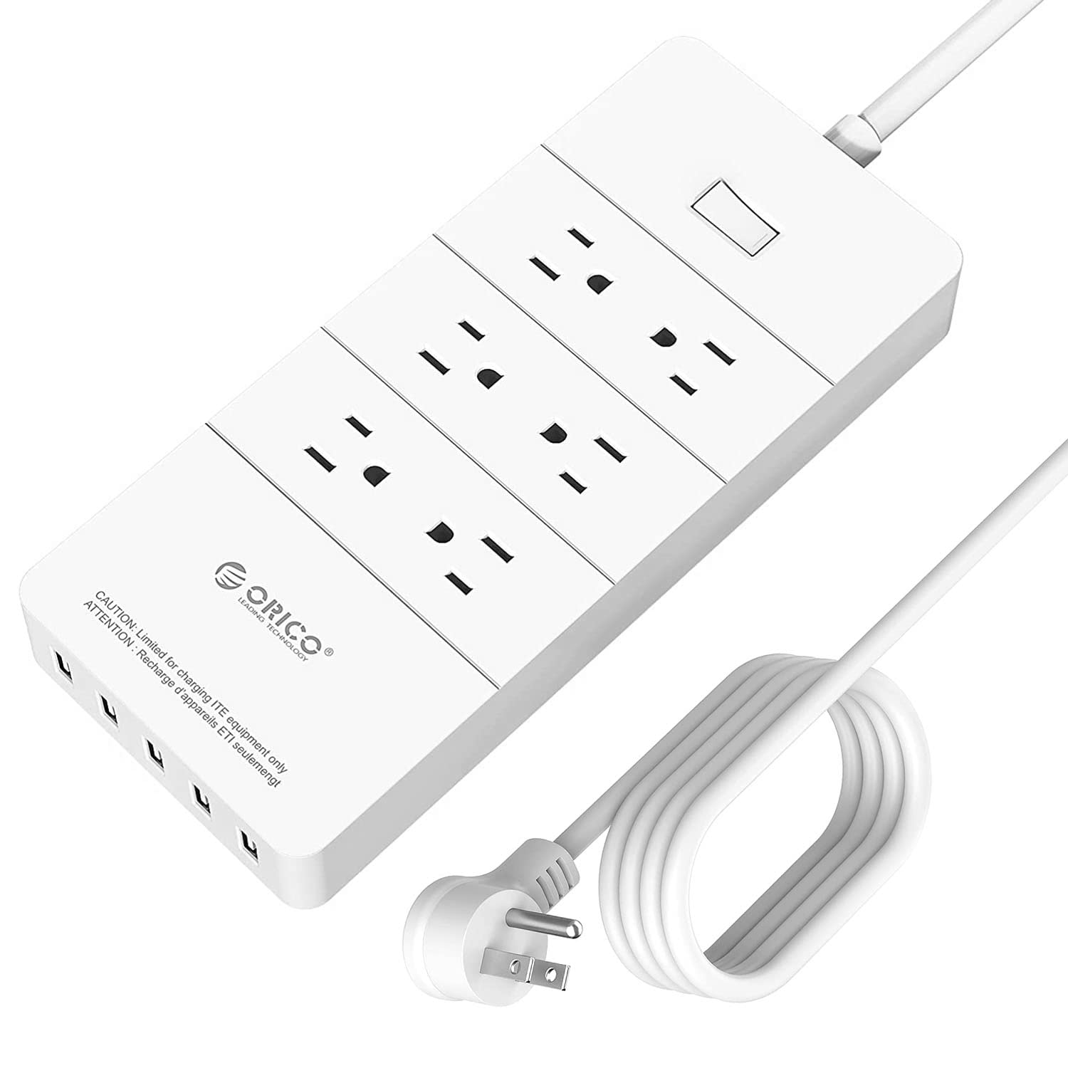 ORICOPower Strips with 6 Outlets & 5 USB Ports, Surge Protector Power Strip Flat Extension Cord 10 FT(1875W/15A), 1700 Joules for Home & Office Accessories, ETL Listed- White