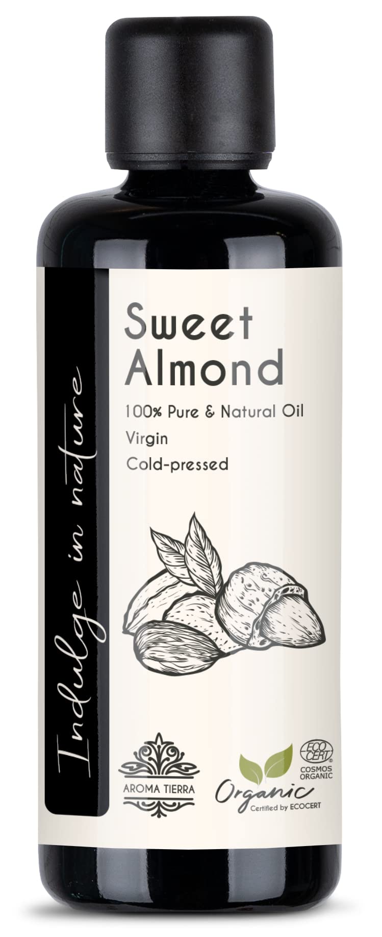 Aroma TierraOrganic Sweet Almond Oil - 100% Pure, Natural, Cold Pressed & Unrefined - Moisturizer for Skin, Hair, Body & Nails