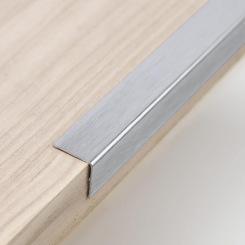 Trimold Protectores de esquina de moldura en L de aluminio plateado cepillado con ángulo de 90° para marco de puerta de pared, protección y decoración de zócalo de gabinete, 35.4 x 0.8 pulgadas (3 unidades)