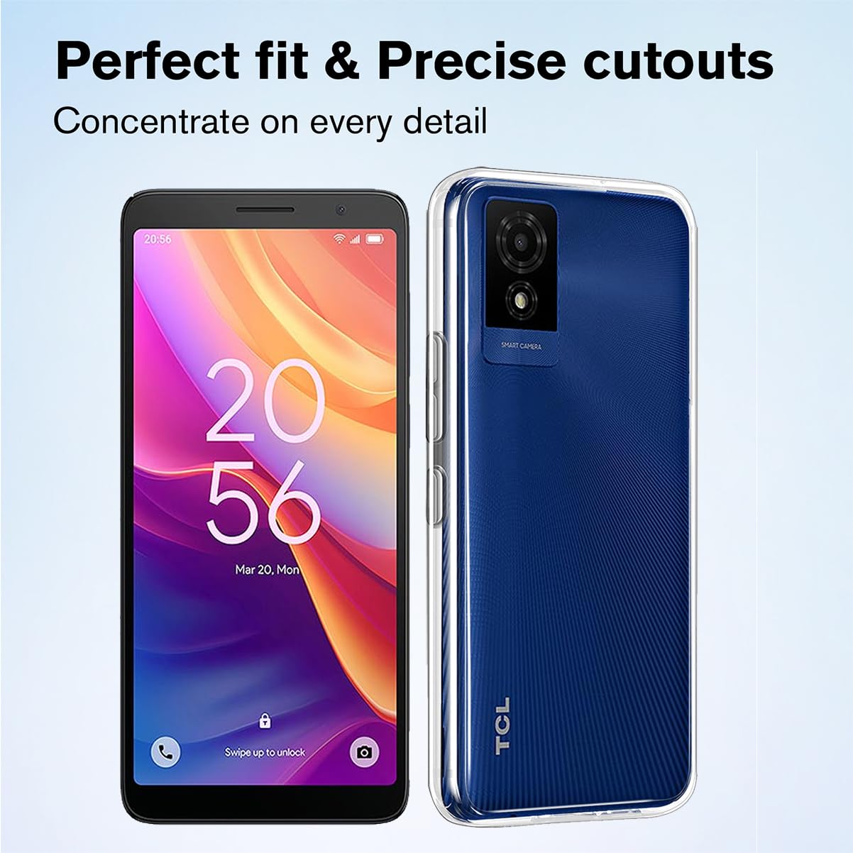 HuiYouMY Custodia 2 in 1 compatibile con TCL 501 cover con 1 pellicola protettiva in vetro temperato per TCL 501, custodia sottile in morbido TPU antiurto antigraffio - trasparente