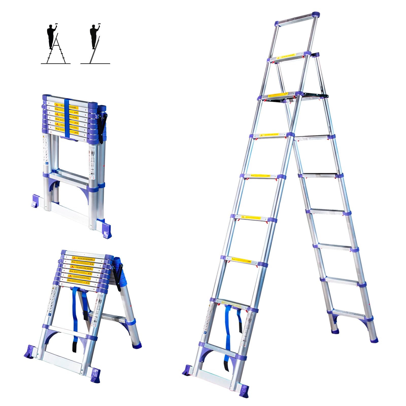 HOSTRÖM Escabeau 9 marches telescopique EXTENDACT9, Echelle telescopique 2,6m+2,3m, escabeau Pliable télescopique, H Max Travail 4,1m, Garantie 5 Ans