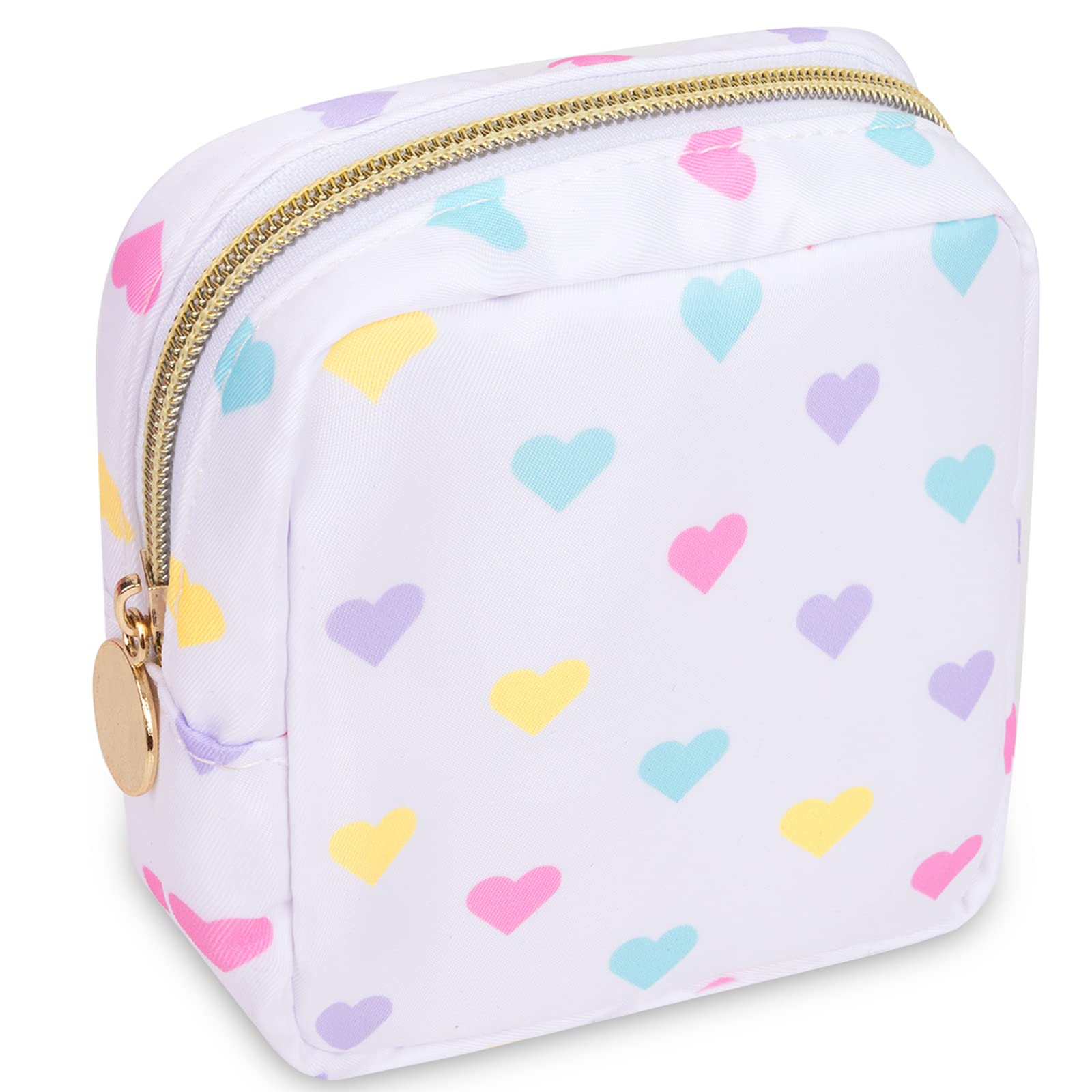 Nylon Mini Preppy Cute Makeup Bag - White Heart: Waterproof Zipper Pouch for Travel, Storage - Small Cosmetic Purse Organizer