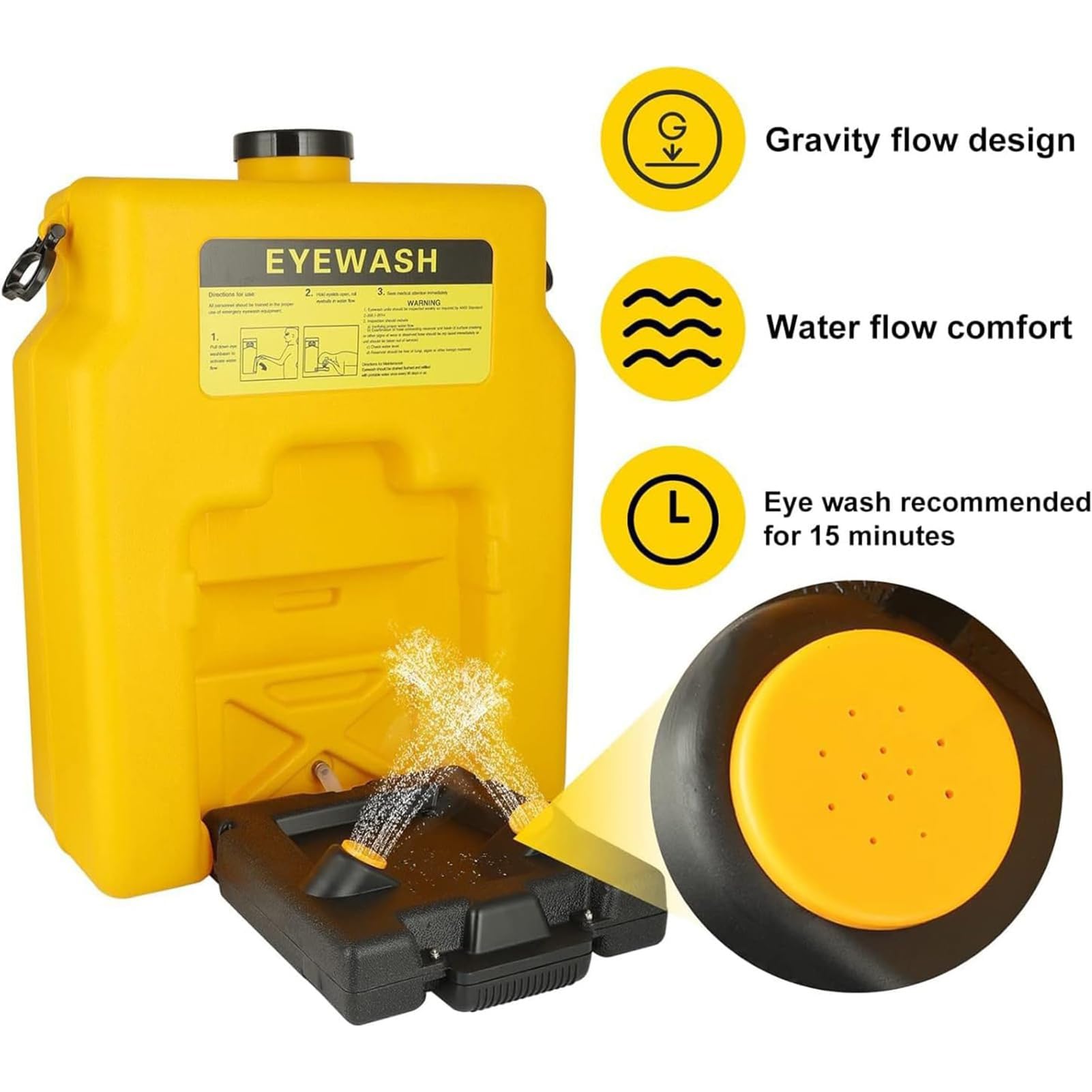 Ducha de Emergencia y estación lavaojos, Montaje en Pared, Doble Chorro, depósito de Agua de 53 litros, presión de Agua de 0,20 a 0,40 MPaG para Laboratorios y Plantas químicas.