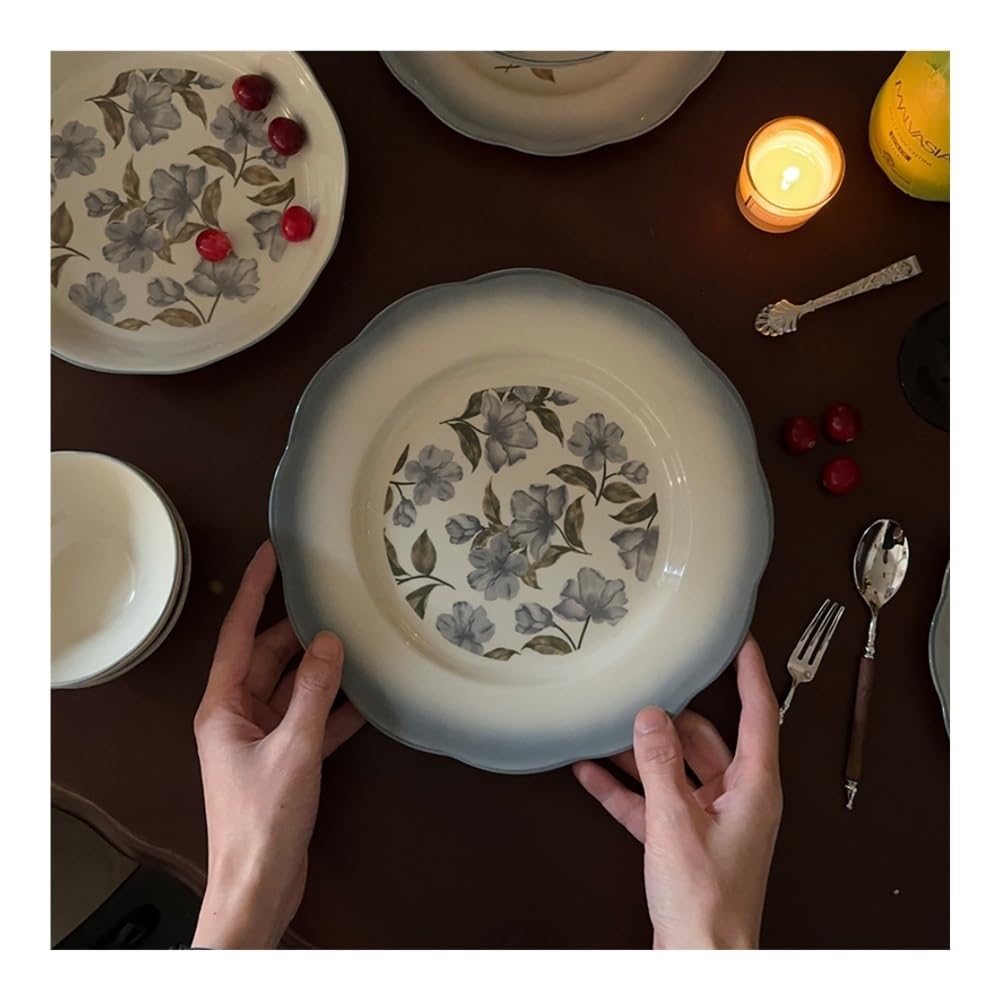 Ceramiczne talerze obiadowe, płytkie talerze obiadowe do domu, idealne na dim sum i warzywa, zestaw 4 sztuk, trwały i elegancki design do codziennego użytku