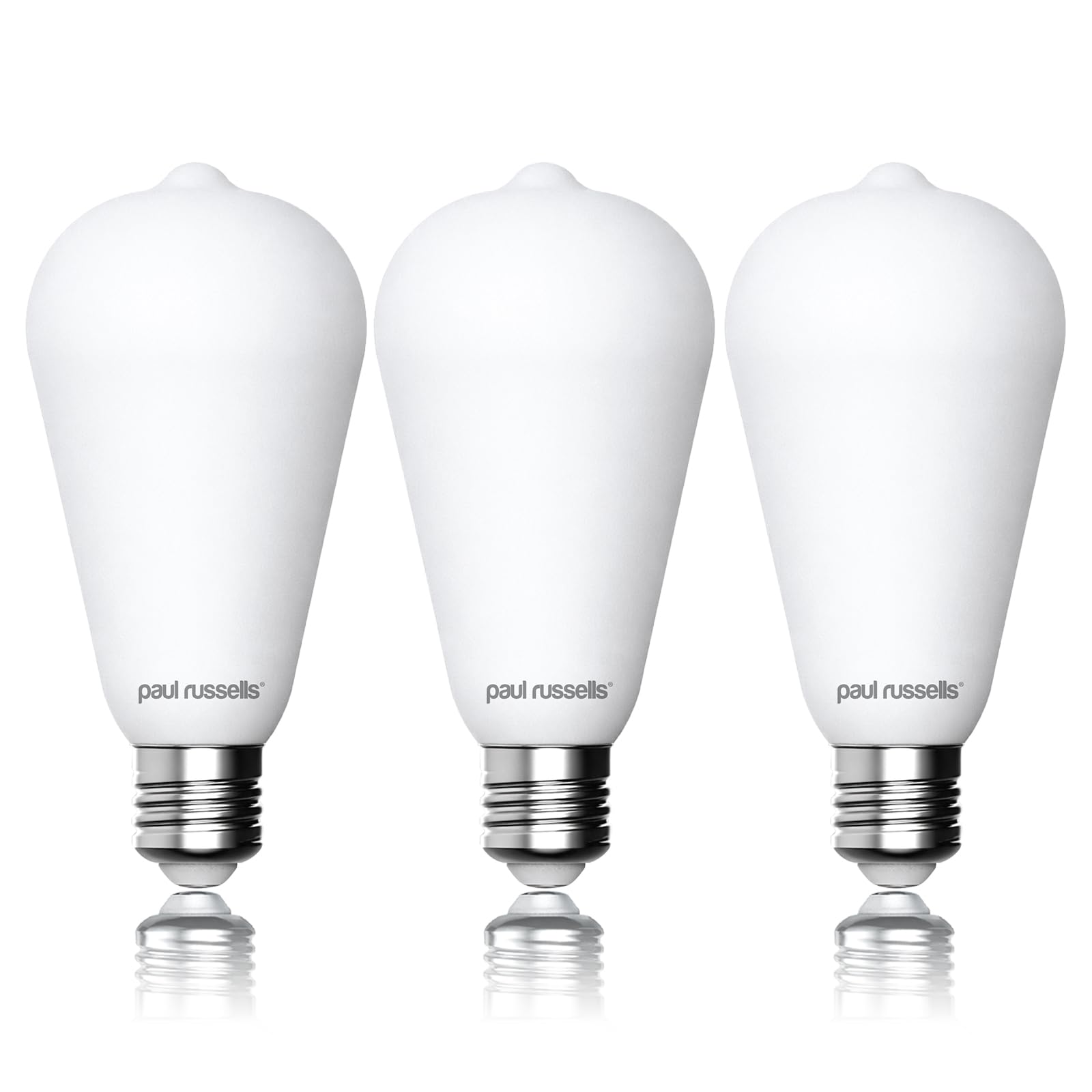 paul russells Dimmable E27 Screw Bulbs, LED Filament 7.2W Edison Screw 640LM ST64 Light Bulbs, CRI>95+, Vintage Retro Style 50w Antique Lamps, No Flicker, Warm White 2700K, Milky White Glass – 3 Packs