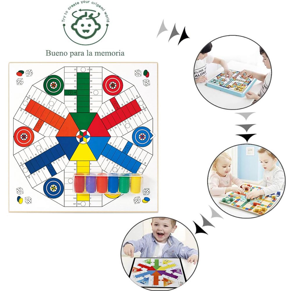 Oca y Parchís/Juego de Mesa 4-6 Jugadores/Juego Tradicional para Niños y Adultos/Reversible 2 en 1 Ambas Caras con fichas para 6 Jugadores 35x35cm