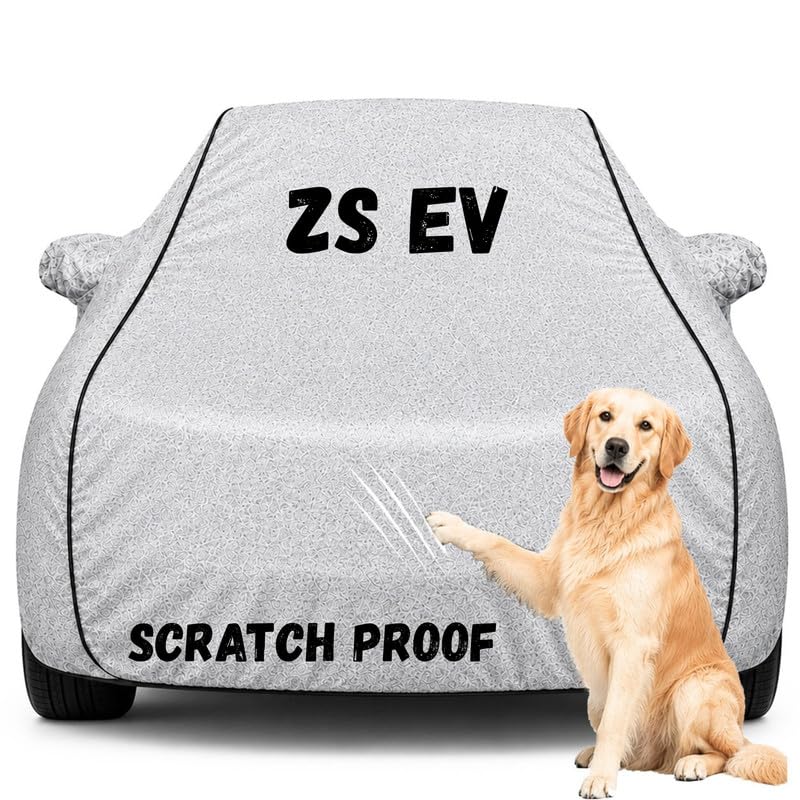Image of Pure Fabric Silver 100% Waterproof ZS EV Car Cover | Polyester Car Body Cover for Rain & Sun | UV Protection, Dustproof, Scratch Resistant, Windproof, Heat Resistant, Custom Fit