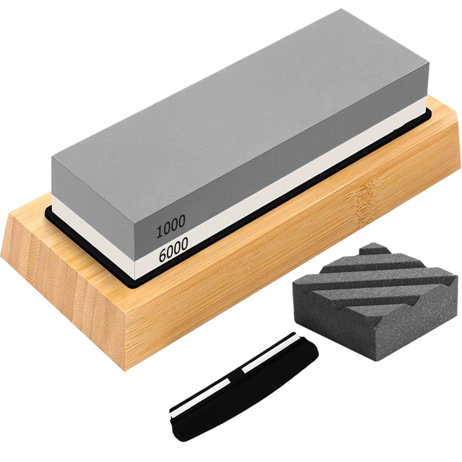 Whetstone Set, #1000 #6000, Double-Sided Set, Sharpening Stone, Includes Bamboo Base, Anti-Slip Mat, Angle Fixing Tool, For Household Use, Perfect For Sharpening, For Beginners : DIY, Tools & Garden