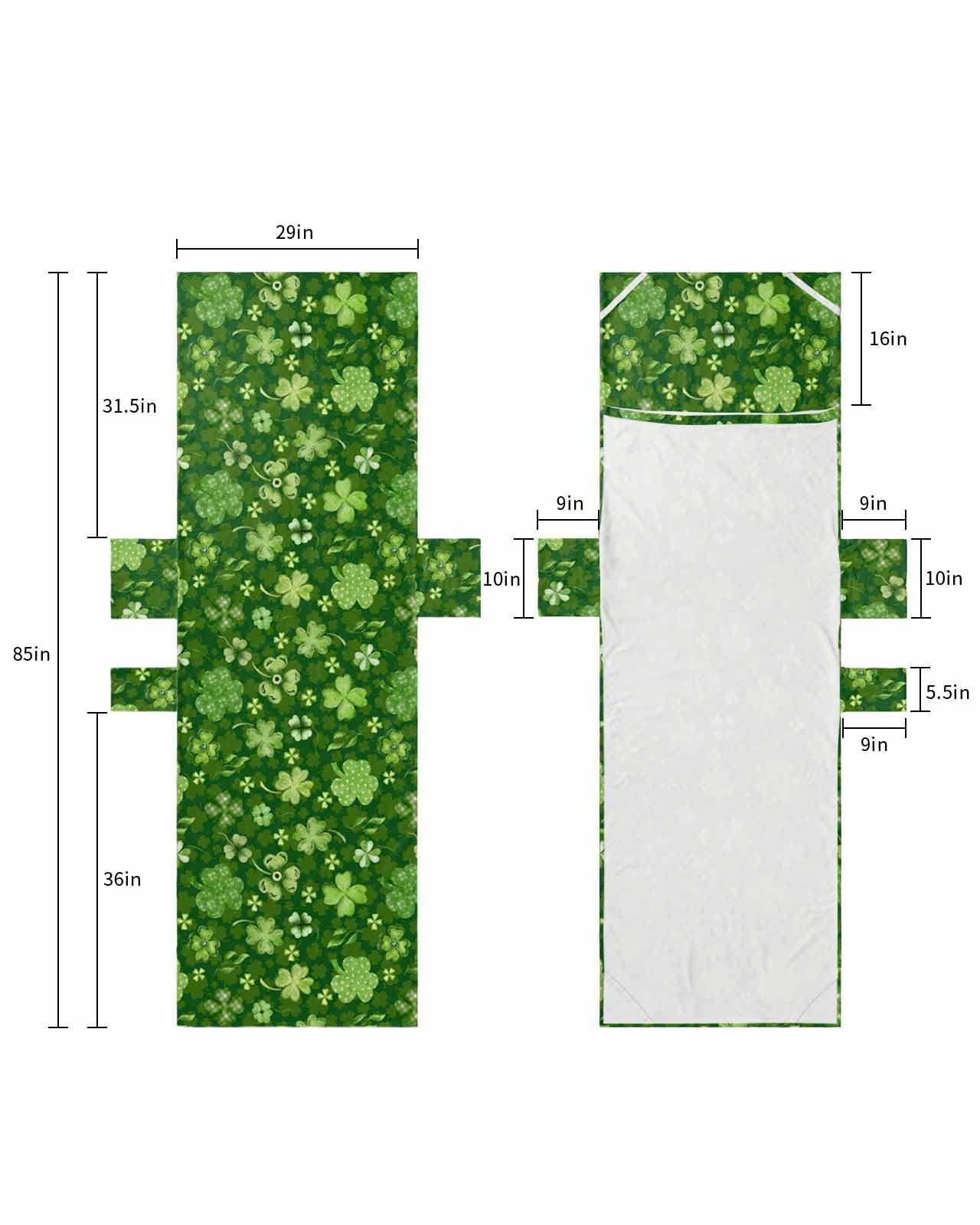 St. Patrick's Day Beach Lounge Chair Towel Cover, Soft Chaise Lounge Towel with Side Pockets Patio Pool Chairs Cover for Beach/Pool Sunbathing 29x85 Watercolor Green Lucky Clover Filling