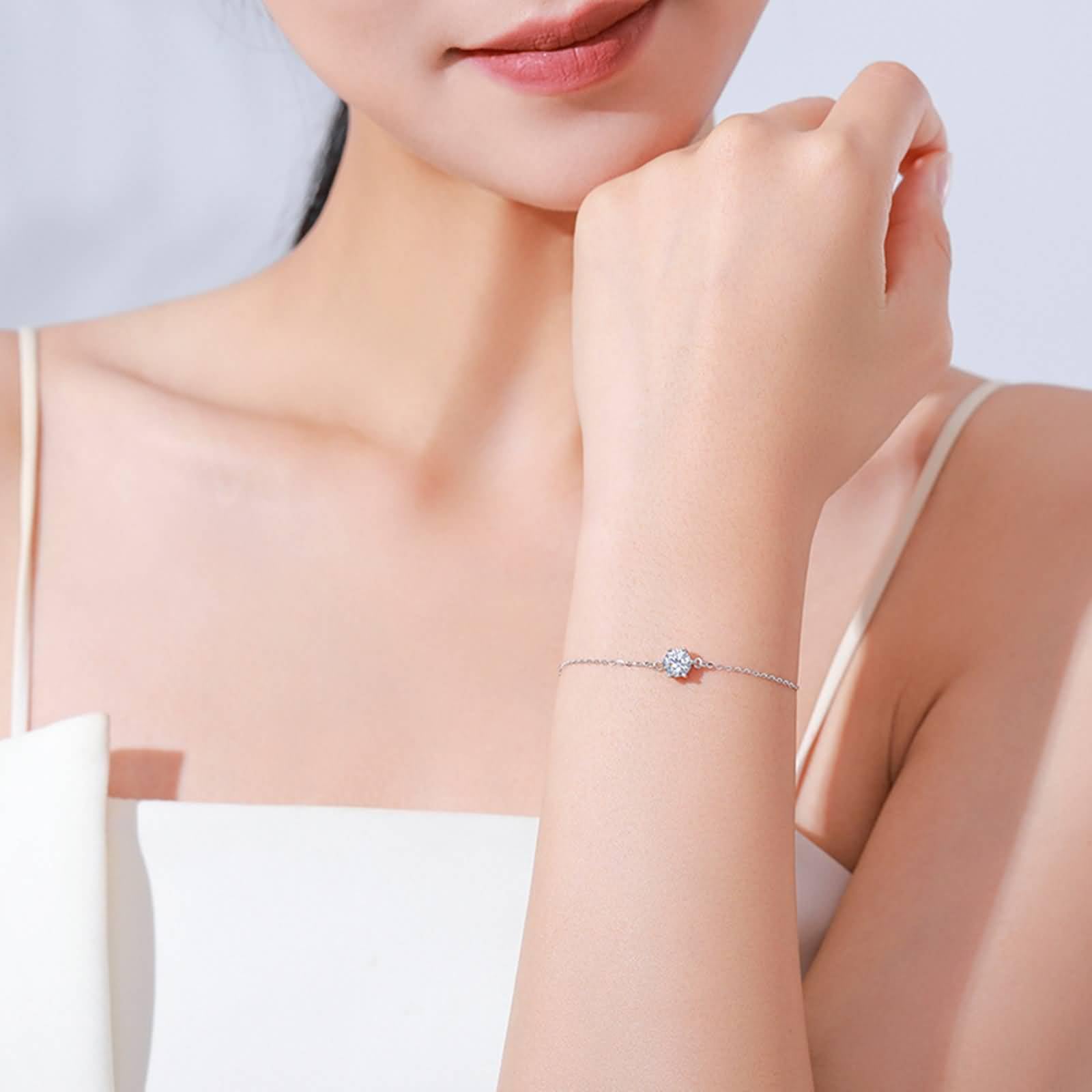 Pulsera de promesa para mujer, pulsera solitaria de diamante creado con 6 puntas de garra para la amistad, oro blanco de 9 K/14 K/18 quilates/PT950