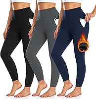 3 Pack Fleece Lined Leggings for Women with Pockets - High Waist Thermal Winter Yoga Pants for Running Workouts Hiking