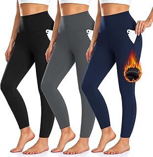 3 Pack Fleece Lined Leggings Women with Pockets -Warm Winter Yoga Pants ...