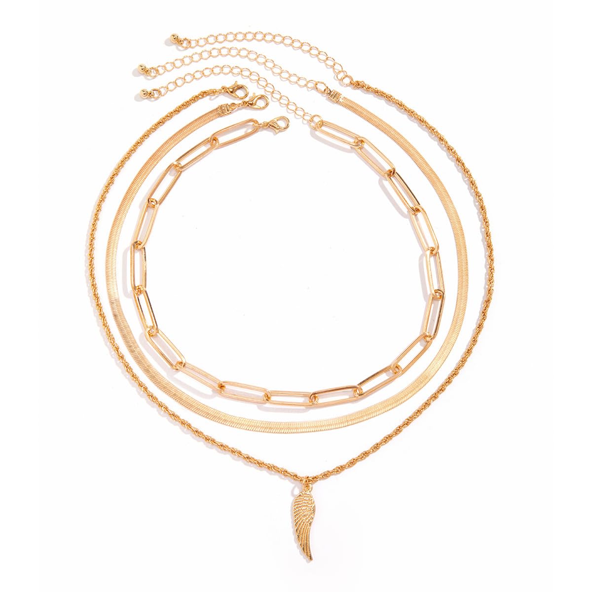 QUECY® Metal 3 Layered Necklace Neck Chains with Angel Wing Pendant - Golden Colour (B0CPHLYB8B) Amazon Price History, Amazon Price Tracker