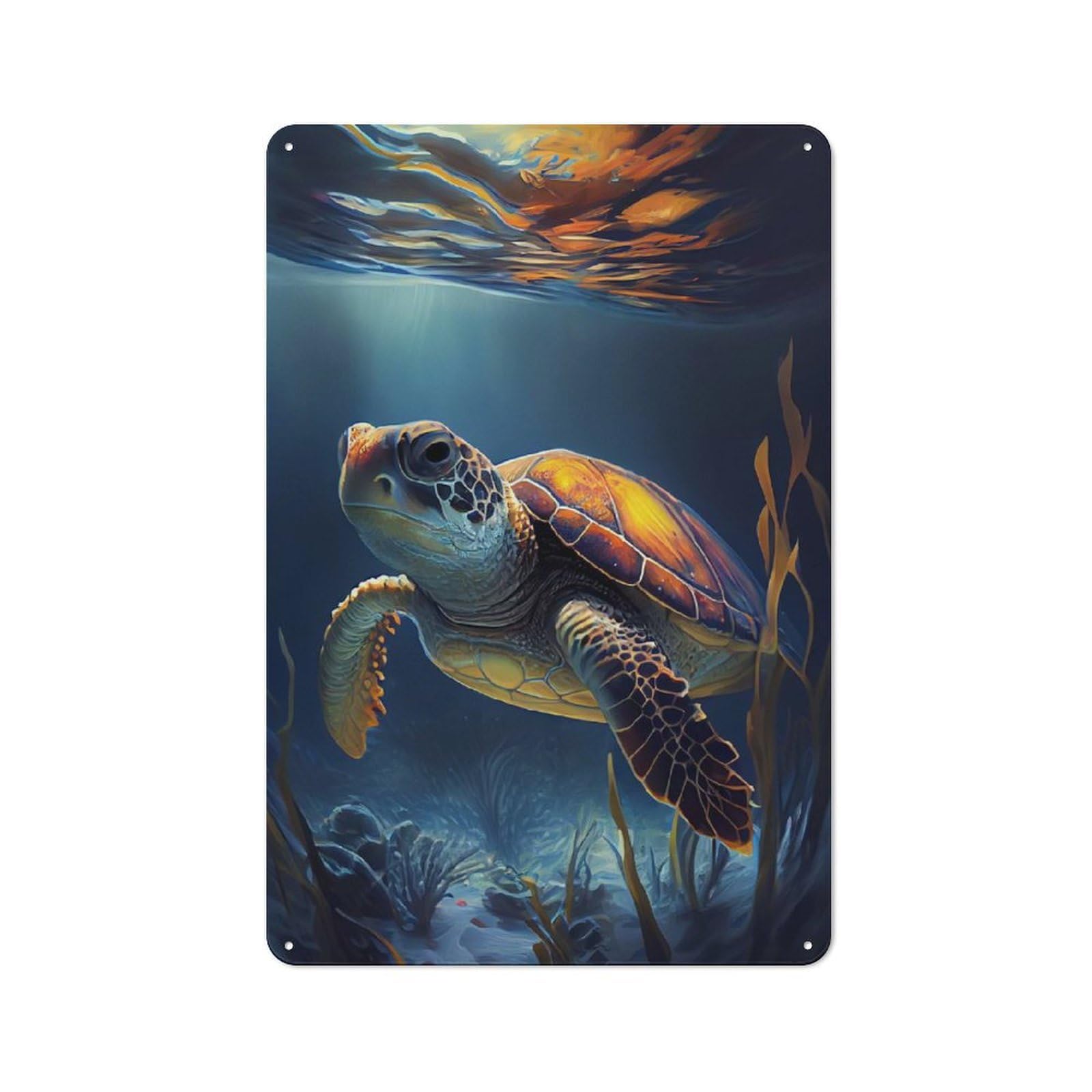Junmoney Turtle Underwater Retro-Style Metal Wall Sign 30X20cm For Living Room Wall, Gift Idea At Christmas For Feature Wall Decorators