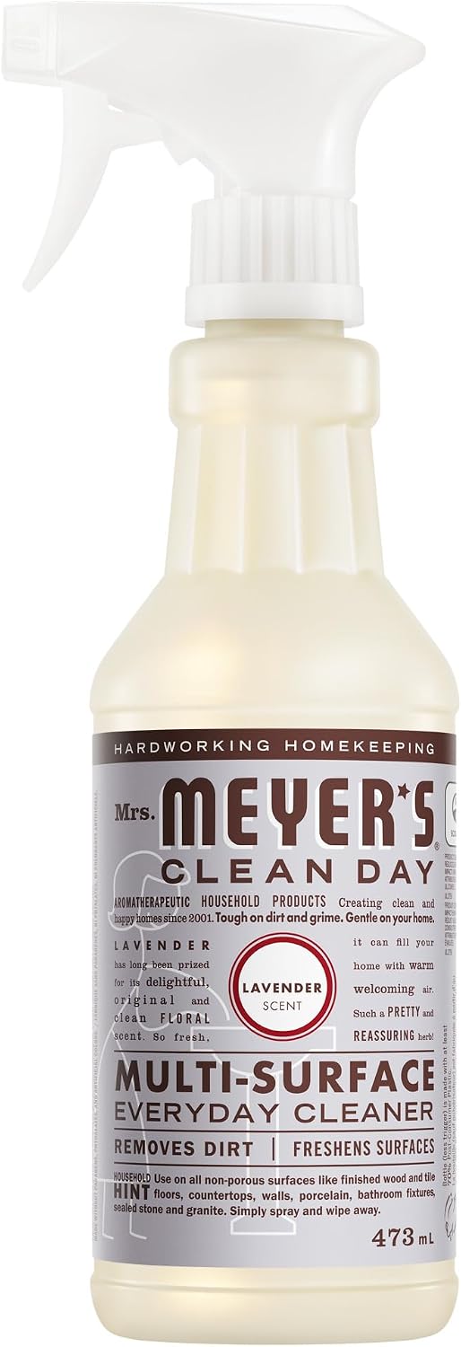 Mrs. Meyer's Clean Day Multi-Surface Cleaner Spray, All-Purpose Cleaner Solution for Countertops, Floors, Walls and More, Lavender Scent, 473 ml Spray Bottle