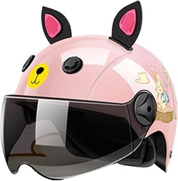 Retro Motorcycle Child Open Face Helmet with Cat Ear Kids 3/4 Moped Half Helmet Vintage Go-Kart Dirt-Bike ATV Helmet for 2-14 Years Old Boys Girls DOT Approved Scooter Helmet