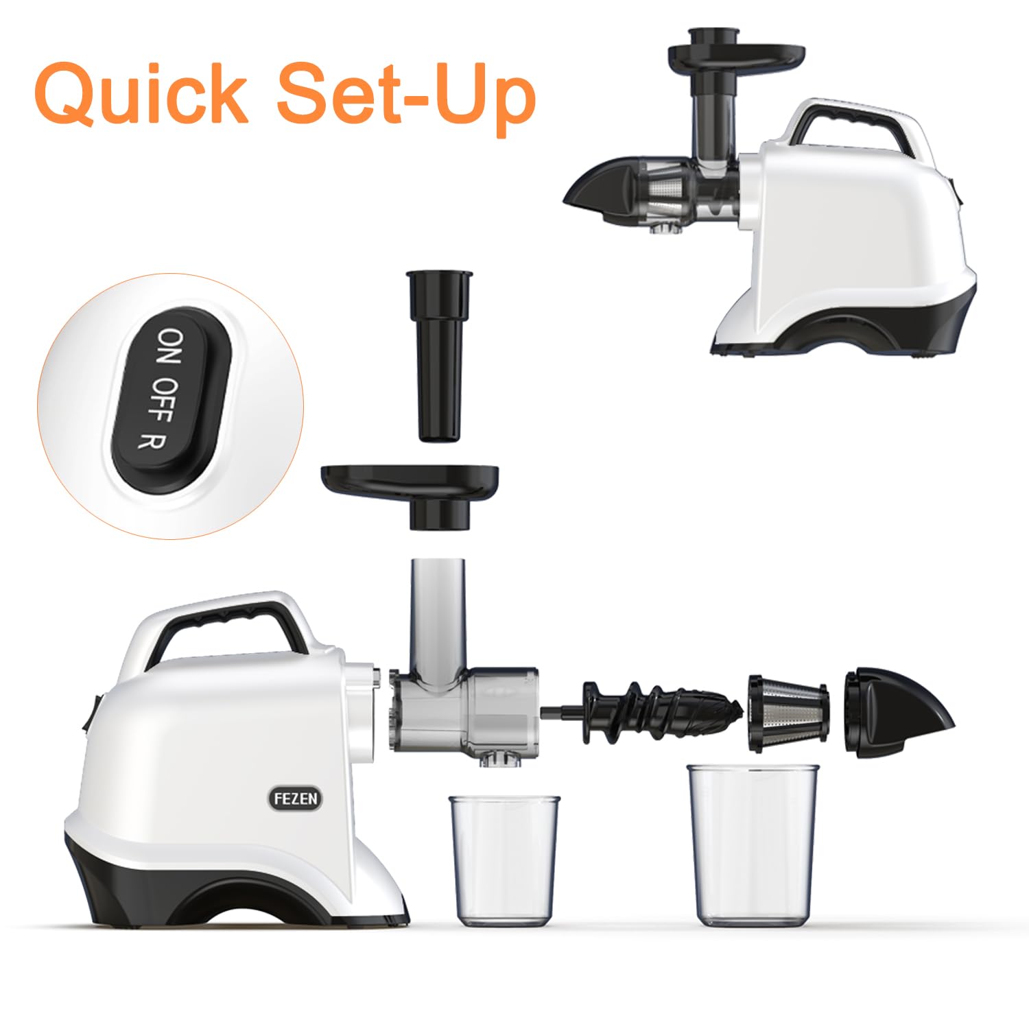 Fezen Cold Press Juicer, Juicer Machines for Vegetable and Fruit, High Juice Yield, Slow