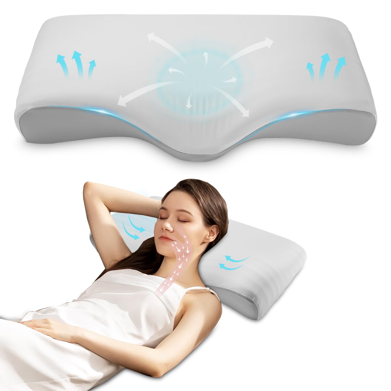 Poduszka Szyjna Z Pianki Memory,Ergonomiczna Poduszka Ortopedyczn,Ergonomiczna Poduszka Pod Kark,Z OddychająCą Poszewką Na Poduszkę,Ergonomiczna Poduszka Szyjna z Dla OsóB śPiąCych Na Plecach
