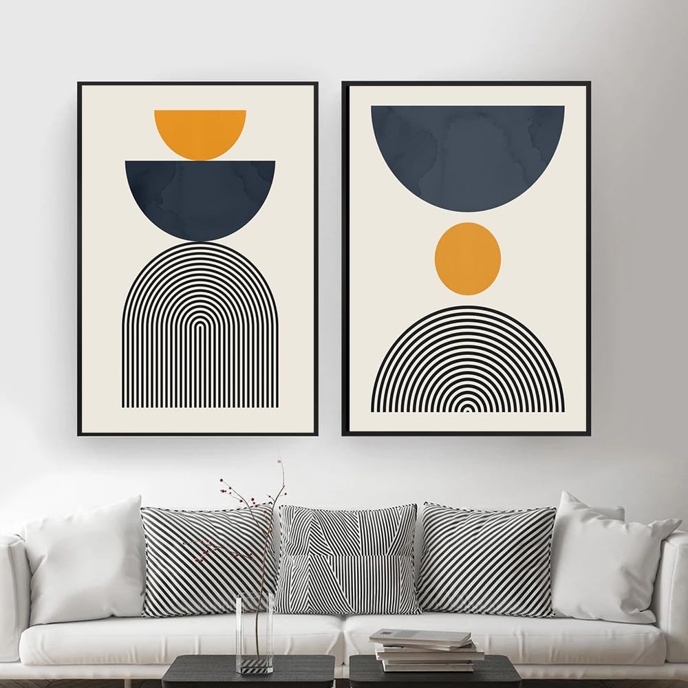 WBYZAC 2 Pieces Poster-Blue Orange Abstract Watercolor Painting Canvas Prints Mid Century Modern Gallery Wall Art Picture Nordic Office Poster Home Room Decor-60 * 80cm (No Frame)