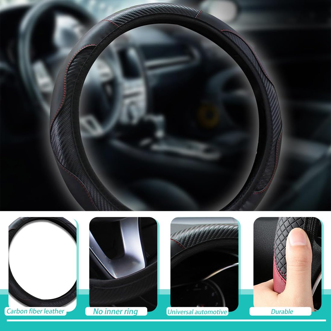 1 PCS coprivolante per Auto, coprivolante in Pelle Elastica, Volante Antiscivolo per Veicoli, Accessori universali per Volante, Antiscivolo in Pelle PU Traspirante Copristerzo, Nero