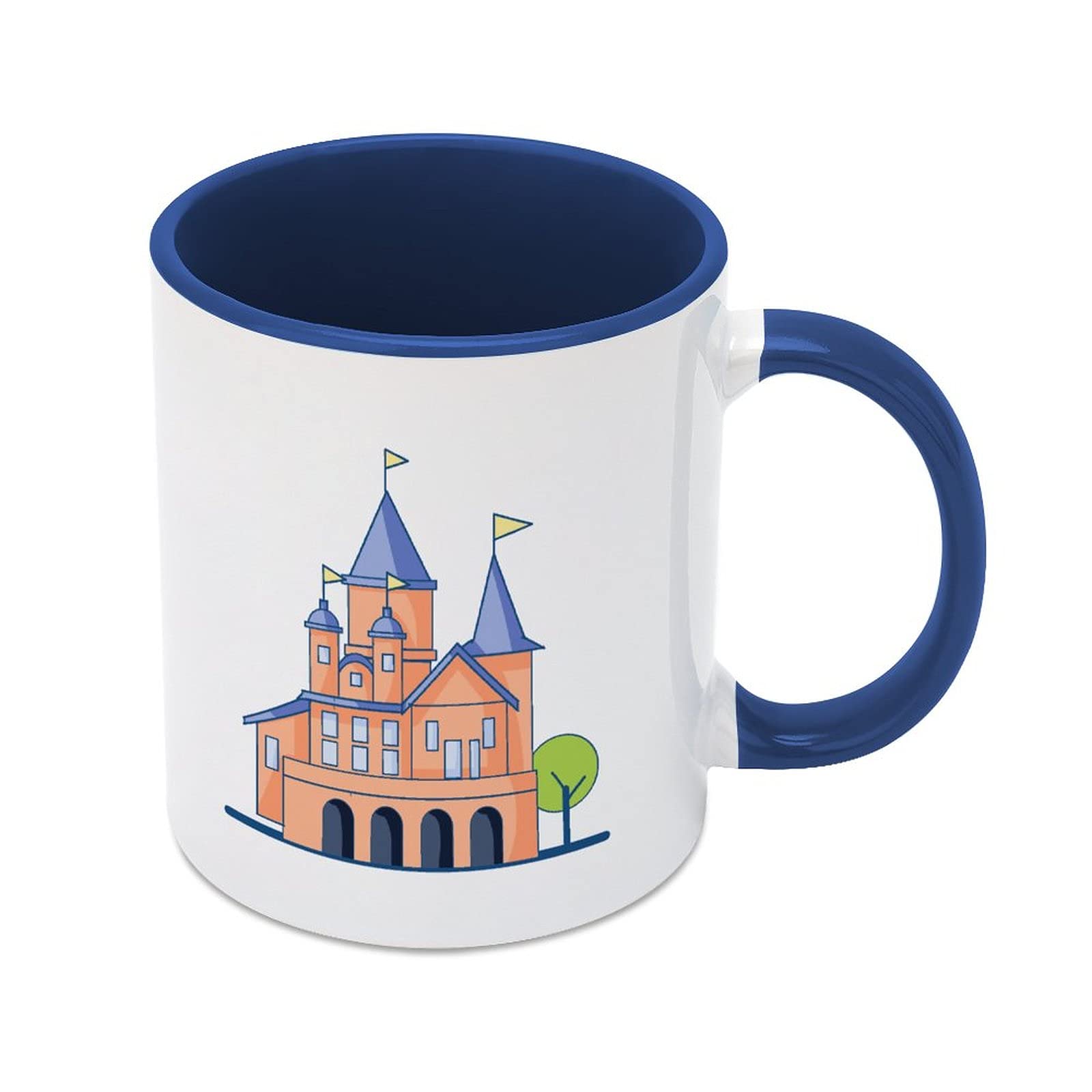 Funny 330ml Ceramic Tea Coffee Cup Mug with Colorful Inside and Handle Custommake Art Element Design Castle Cute1111 for Fami