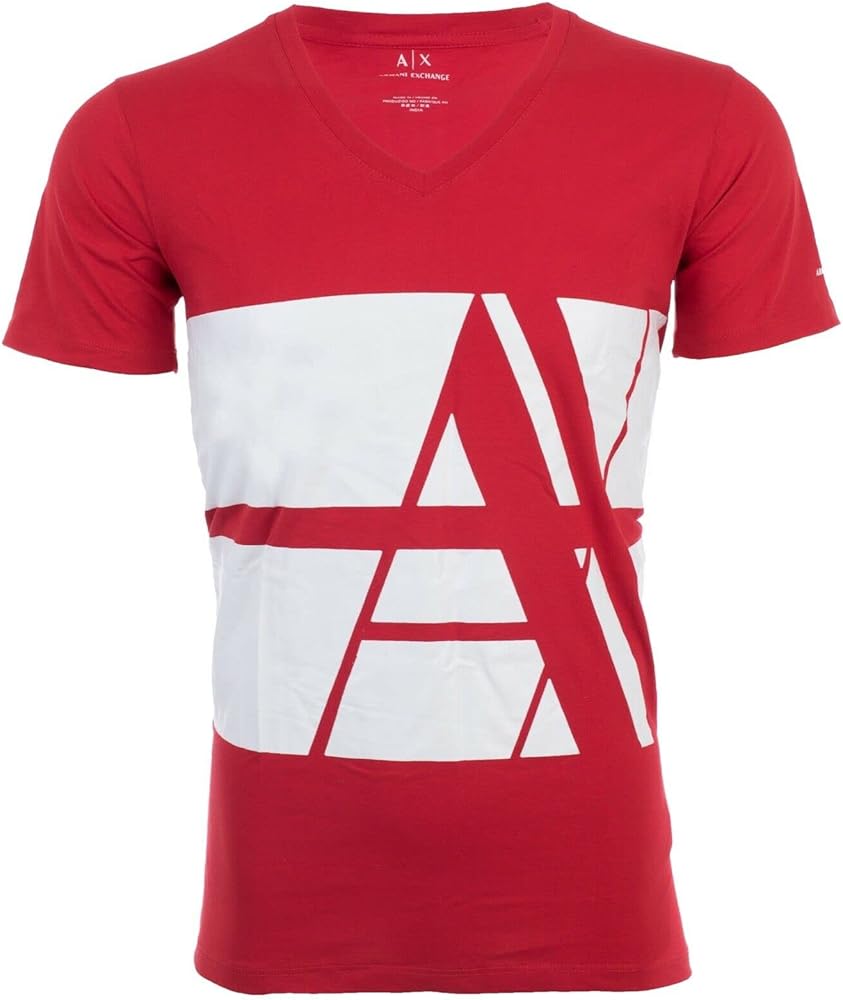 ARMANI EXCHANGE Bold Striped Red Designer Slim Fit V-neck Mens T-shirt (Small) | Amazon.com armani-exchange-bold-striped-red-designer-slim-fit-v-neck-mens-t-shirt-small-amazon-com