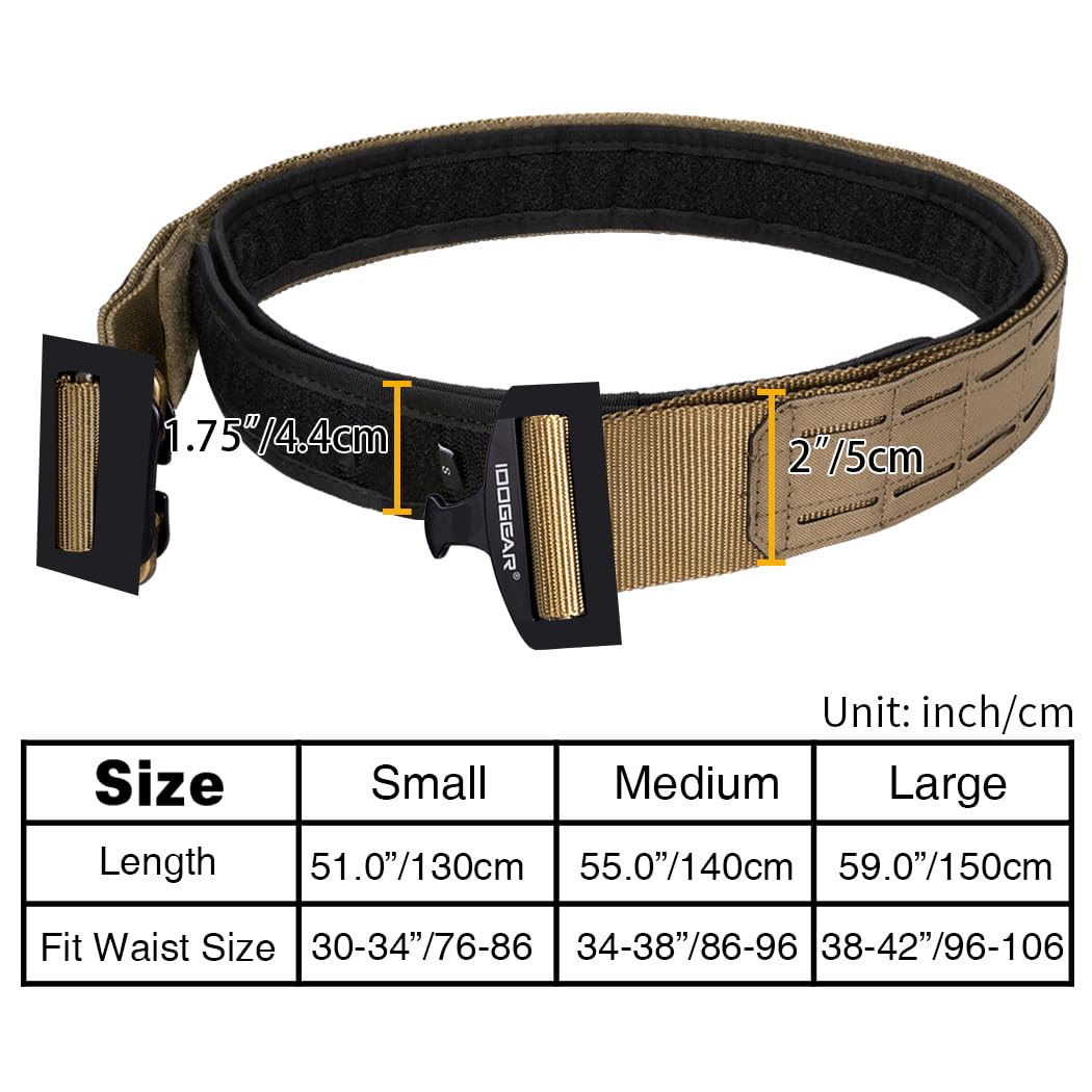 IDOGEAR 2 "Pas Taktyczny Molle pasy z 1.75" wewnętrzny pas Quick-release Metalowa Klamra Bitwa Paski Unisex Laser-cut styl (Coyote Brown,Large)