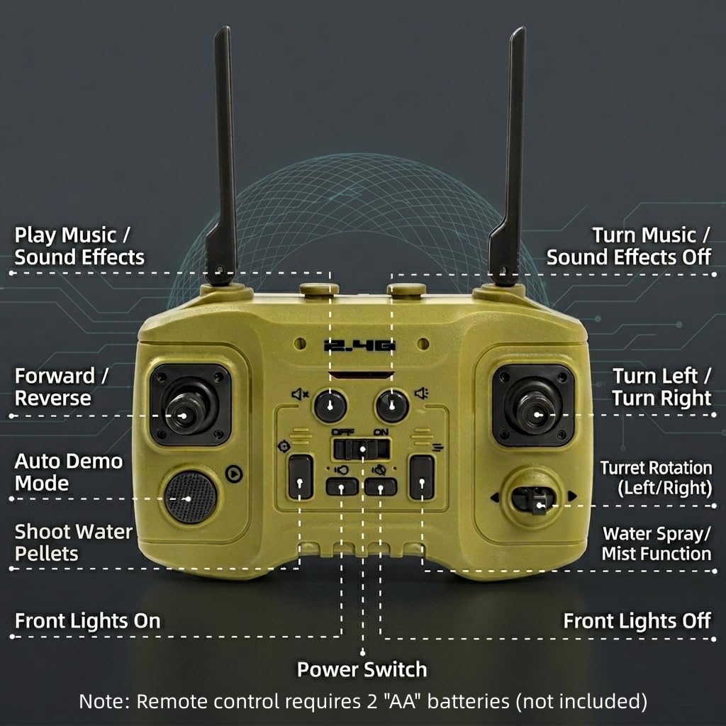 Tanque RC que dispara, modelo de vehículos militares de 2.4 GHz con torreta giratoria de 360°, demostración automática, sonido, humo y luz, tanque militar de control remoto para adolescentes y