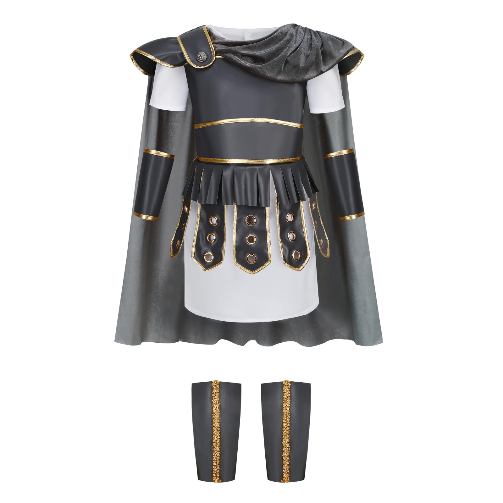 DELIVESS Children's Roman Warrior Costume Halloween Costume With Multiple Accessories And Cape-themed Role-Playing Party(Gray,4-5Y)