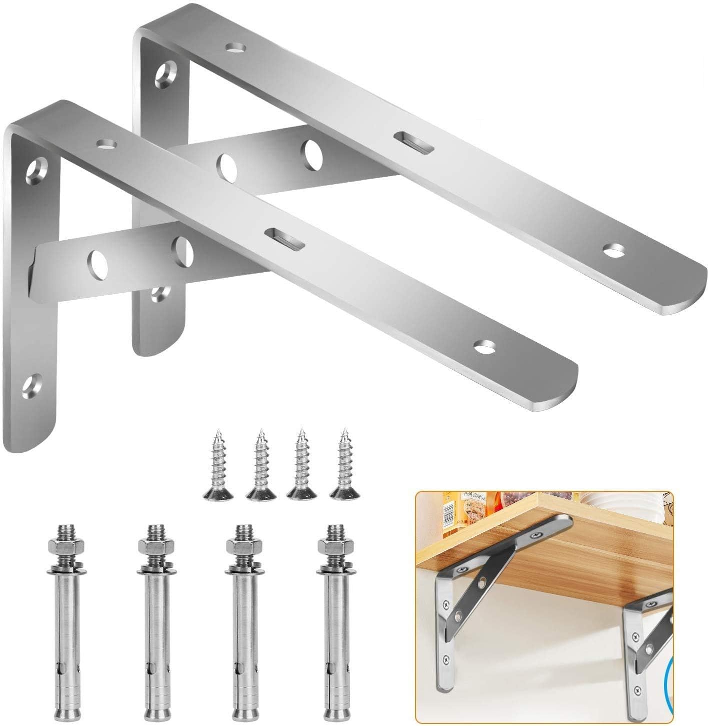 Wall Mounted Shelf Bracket, 2 Pcs 90 Degree L Shaped Brackets Stainless Steel Metal Support Joint Angle Bracket Shelf Heavy Duty Corner Brace Shelf Bracket（155x250mm） …