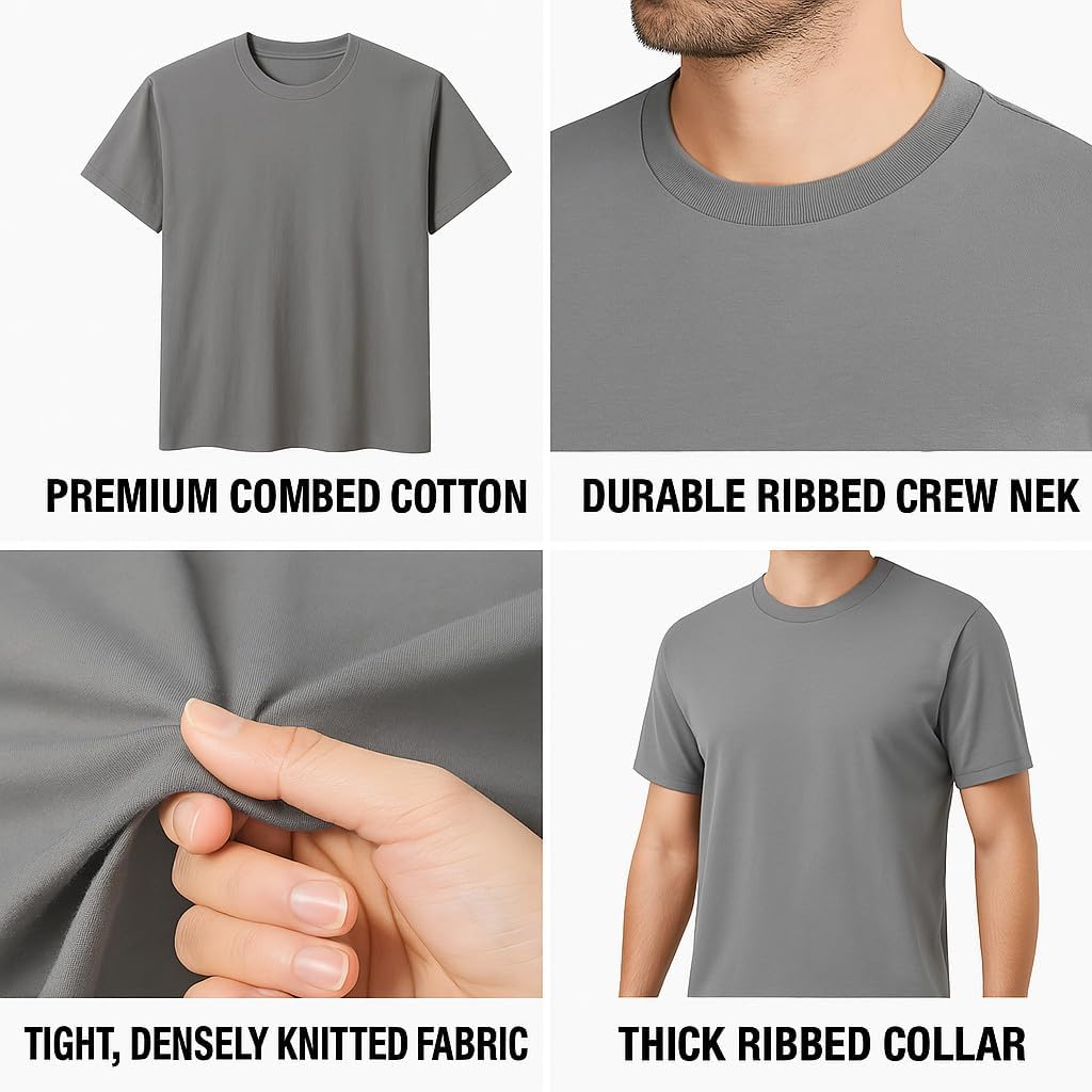 6-Pack Bulk Men’s T-Shirts – Soft Pre-Shrunk Premium Cotton, Short Sleeves, Reinforced Collar, Crew Neck, Casual Fit - Image 3