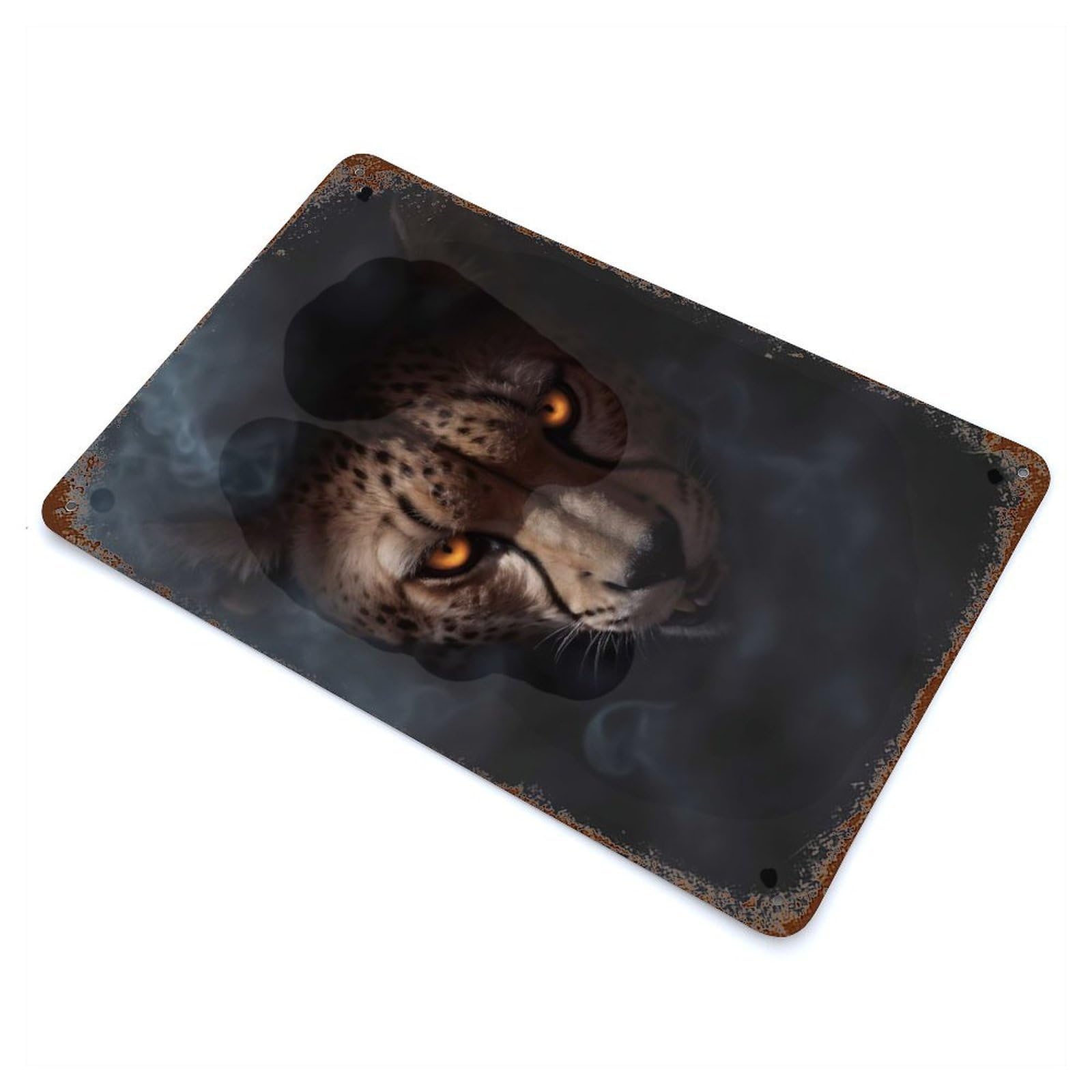 Wild Cheetah Halloween Vintage Wall Sign 11.8"x7.9", Rust Effect Metal Decor for Basement, Hobby Room And Garage Decor