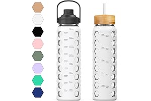 MUKOKO Glass Water Bottles with Time Marker to Keep You Hydrated and On Time