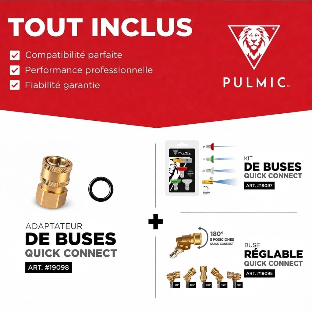 PULMIC Kit Pulvérisateur Professionnel 5 m, Lance Télescopique Fibre de Verre+ Adaptateur Orientable 180° Quick Connect + Adaptateur M18 + Jeu de Buses 0° 25° 40° Réglable