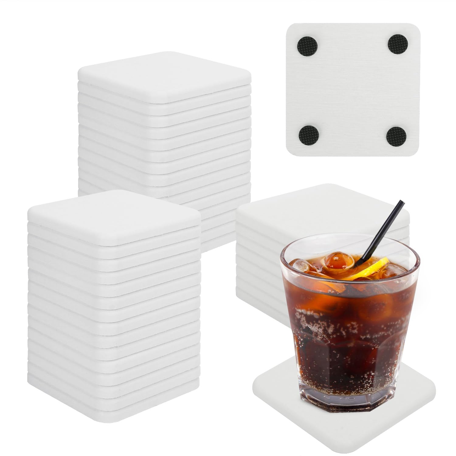 KUKLIPJIM 40 Pack 3.15" Square Diatomaceous Earth Coaster, Versatile Water Absorbent Diatomite Coaster, Premium Water Absorbing Bath Stone Mat for